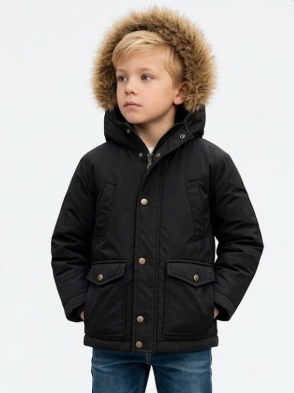 Old Navy Black Faux Fur hood 4 pocket Coat size 5